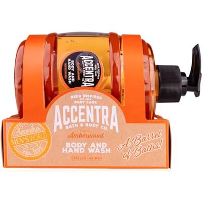 accentra Dispenser di sapone 2 in 1 Men's Collection effetto botte di birra, sapone per le mani e gel doccia per uomini, in dispenser di pompa, profumo in legno ambra, confezione regalo in carta kraft accentra Dispenser di sapone 2 in 1 Men's Collection effetto botte di birra, sapone per le mani e gel doccia per uomini, in dispenser di pompa, profumo in legno ambra, confezione regalo in carta kraft
