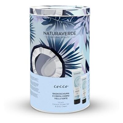Naturaverde Gift Set Sensoriale Cocco Bagnoschiuma 200ml e Crema Corpo 100ml, Confezione Cilindro Latta Naturaverde Gift Set Sensoriale Cocco Bagnoschiuma 200ml e Crema Corpo 100ml, Confezione Cilindro Latta
