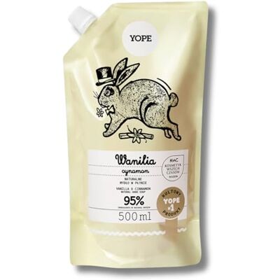 Yope Ricarica Sapone Liquido Mani, Vaniglia e Cannella, Idratante, 500 ml Yope Ricarica Sapone Liquido Mani, Vaniglia e Cannella, Idratante, 500 ml