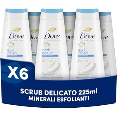 Dove Bagnoschiuma Scrub Delicato, Bagnodoccia Idratante, Formula Delicata sul Microbioma della Pelle, con Agenti Idratanti Vegetali, Senza Solfati SLES, Bagnodoccia Uomo e Donna, 6 Pezzi da 225 ml Dove Bagnoschiuma Scrub Delicato, Bagnodoccia Idratante, Formula Delicata sul Microbioma della Pelle, con Agenti Idratanti Vegetali, Senza Solfati SLES, Bagnodoccia Uomo e Donna, 6 Pezzi da 225 ml