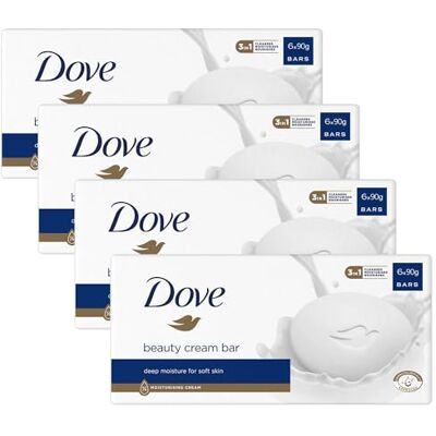 Dove Original Beauty Cream Bar 3 in 1 deterge, idrata e nutre Sapone da bagno senza solfati per una pelle morbida e liscia, adatto per l'uso quotidiano 6x90 g, confezione da 4 Dove Original Beauty Cream Bar 3 in 1 deterge, idrata e nutre Sapone da bagno senza solfati per una pelle morbida e liscia, adatto per l'uso quotidiano 6x90 g, confezione da 4