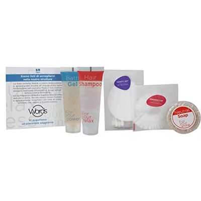 More Set Cortesia 50 Ospiti Words Fragranza Vigne Rouge Shampoo, Gel Doccia, Sapone, Cuffia e Vanity Made in Italy Per Hotel e B&B More Set Cortesia 50 Ospiti Words Fragranza Vigne Rouge Shampoo, Gel Doccia, Sapone, Cuffia e Vanity Made in Italy Per Hotel e B&B