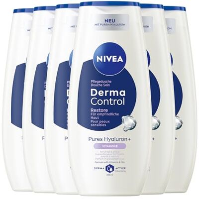 NIVEA Derma Control Restore Doccia idratante, con acido ialuronico e vitamina E, profumo ipoallergenico, per pelli sensibili, pH neutro (6 x 250 ml) NIVEA Derma Control Restore Doccia idratante, con acido ialuronico e vitamina E, profumo ipoallergenico, per pelli sensibili, pH neutro (6 x 250 ml)