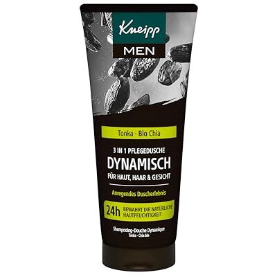 Kneipp MEN 3 in 1 doccia dinamica, con estratti di fava tonka e chia biologica, gel doccia per pelle, capelli e viso, migliora la sensazione sulla pelle, 200 ml Kneipp MEN 3 in 1 doccia dinamica, con estratti di fava tonka e chia biologica, gel doccia per pelle, capelli e viso, migliora la sensazione sulla pelle, 200 ml