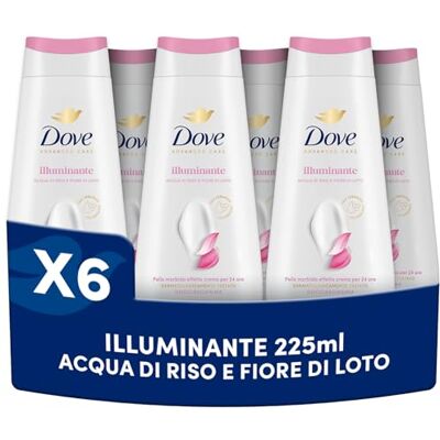 Dove Bagnoschiuma Illuminante, Bagnodoccia Idratante, Formula Delicata sul Microbioma della Pelle, con Agenti Idratanti Vegetali, Senza Solfati SLES, Bagnodoccia Uomo e Donna, 6 Pezzi da 225 ml Dove Bagnoschiuma Illuminante, Bagnodoccia Idratante, Formula Delicata sul Microbioma della Pelle, con Agenti Idratanti Vegetali, Senza Solfati SLES, Bagnodoccia Uomo e Donna, 6 Pezzi da 225 ml