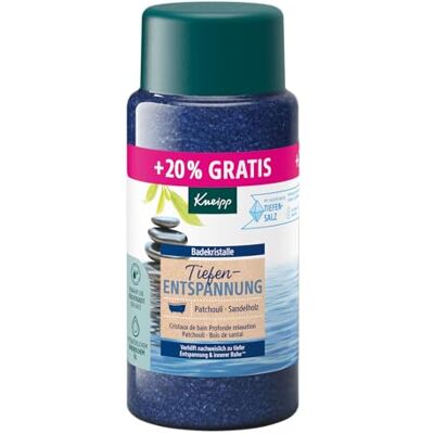 Kneipp Cristalli da bagno per rilassamento profondo, dimensioni speciali, con sale naturale profondo, olio essenziale di patchouli e prezioso estratto di legno di sandalo per un profondo relax e Kneipp Cristalli da bagno per rilassamento profondo, dimensioni speciali, con sale naturale profondo, olio essenziale di patchouli e prezioso estratto di legno di sandalo per un profondo relax e