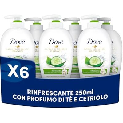 Dove , Sapone Liquido Mani Rinfrescante, Sapone Detergente Mani Idratante, Rimuove con Efficacia Sporco e Batteri, con +5 Agenti Idratanti, Formula 99% Biodegradabile, 6 pezzi da 250ml Dove , Sapone Liquido Mani Rinfrescante, Sapone Detergente Mani Idratante, Rimuove con Efficacia Sporco e Batteri, con +5 Agenti Idratanti, Formula 99% Biodegradabile, 6 pezzi da 250ml