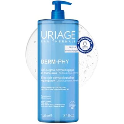Uriage Derm-Phy Gel Surgras Detergente Extra Ricco 1L Pelle Sensibile Conserva il film idrolipidico della pelle Gel schiumogeno fresco pulisce senza seccare viso, corpo pH fisiologico Uriage Derm-Phy Gel Surgras Detergente Extra Ricco 1L Pelle Sensibile Conserva il film idrolipidico della pelle Gel schiumogeno fresco pulisce senza seccare viso, corpo pH fisiologico