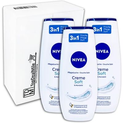 NIVEA TopDealMile, confezione scorta per doccia crema morbida e olio di mandorle, gel doccia, 3 x 250 ml NIVEA TopDealMile, confezione scorta per doccia crema morbida e olio di mandorle, gel doccia, 3 x 250 ml
