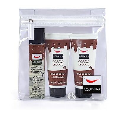 Aquolina , Travel Set Cocco Delicato: Bagno Doccia, Latte Corpo, Acqua Corpo Profumata 100ml Aquolina , Travel Set Cocco Delicato: Bagno Doccia, Latte Corpo, Acqua Corpo Profumata 100ml