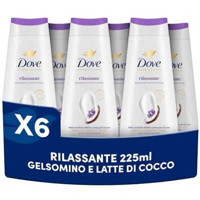 Dove Bagnoschiuma Rilassante, Bagnodoccia Idratante, Formula Delicata sul Microbioma della Pelle, con Agenti Idratanti Vegetali, Senza Solfati SLES, Bagnodoccia Uomo e Donna, 6 Pezzi da 225 ml Dove Bagnoschiuma Rilassante, Bagnodoccia Idratante, Formula Delicata sul Microbioma della Pelle, con Agenti Idratanti Vegetali, Senza Solfati SLES, Bagnodoccia Uomo e Donna, 6 Pezzi da 225 ml