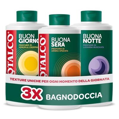 Borotalco , Kit 3 Bagnodoccia Tripla Azione, 3 x 500 ml Setificante, Rigenerante e Rilassante, Vaniglia, Ambra Speziata e Lavanda Borotalco , Kit 3 Bagnodoccia Tripla Azione, 3 x 500 ml Setificante, Rigenerante e Rilassante, Vaniglia, Ambra Speziata e Lavanda