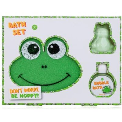 accentra HAPPY ANIMALS Set da bagno in confezione regalo, con vasca da bagno in schiuma da 30 ml, 50 g, spugna da bagno a forma di rana, fragranza mela, colore verde/bianco/arancione, regalo accentra HAPPY ANIMALS Set da bagno in confezione regalo, con vasca da bagno in schiuma da 30 ml, 50 g, spugna da bagno a forma di rana, fragranza mela, colore verde/bianco/arancione, regalo