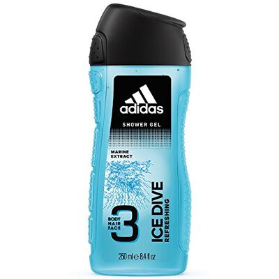 Adidas , Ice Dive Gel Doccia Bagnoschiuma 3 in 1 per Corpo, Capelli e Viso, 250 ml Adidas , Ice Dive Gel Doccia Bagnoschiuma 3 in 1 per Corpo, Capelli e Viso, 250 ml