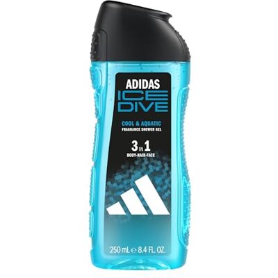Adidas Gel doccia 3 in 1 Ice Dive per lui, con profumo fresco e acquatico, 250 ml Adidas Gel doccia 3 in 1 Ice Dive per lui, con profumo fresco e acquatico, 250 ml
