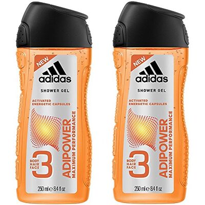 Adidas , Adipower Gel Doccia Bagnoschiuma 3 in 1 per Corpo, Capelli e Viso, 2 x 250 ml Adidas , Adipower Gel Doccia Bagnoschiuma 3 in 1 per Corpo, Capelli e Viso, 2 x 250 ml