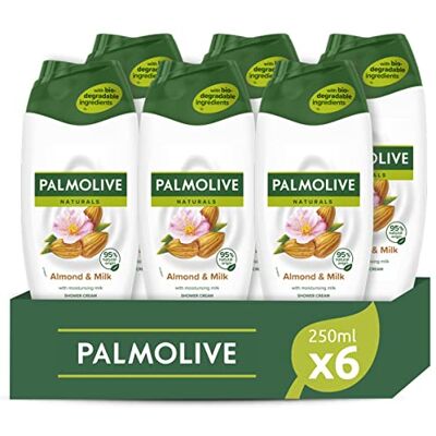 Palmolive , Bagnoschiuma Naturals, Bagnodoccia Crema per il Corpo con Latte e Mandorla, Idrata Tutti i Tipi di Pelle con la Sua Formula Delicata per una Pelle Soffice 6 X 250 ml Palmolive , Bagnoschiuma Naturals, Bagnodoccia Crema per il Corpo con Latte e Mandorla, Idrata Tutti i Tipi di Pelle con la Sua Formula Delicata per una Pelle Soffice 6 X 250 ml