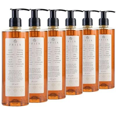 Prija Sapone liquido con ginseng, 6 bottiglie da 380 ml, rivitalizzante, Wellness Spa Hotel Luxury Hotel sapone per le mani, vegano, dermatologicamente testato Prija Sapone liquido con ginseng, 6 bottiglie da 380 ml, rivitalizzante, Wellness Spa Hotel Luxury Hotel sapone per le mani, vegano, dermatologicamente testato