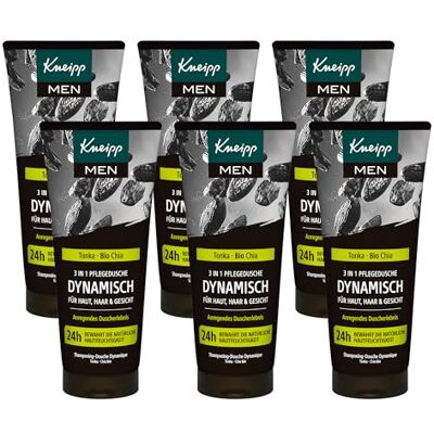 Kneipp MEN 3 in 1 Doccia dinamica, confezione multipla, con estratti di fava tonka e chia biologica, gel doccia per pelle, capelli e viso, 6 x 200 ml Kneipp MEN 3 in 1 Doccia dinamica, confezione multipla, con estratti di fava tonka e chia biologica, gel doccia per pelle, capelli e viso, 6 x 200 ml
