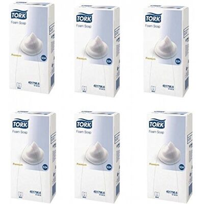Tork Lozione per le mani, schiuma sapone, 0,8 l, confezione da 6 Tork Lozione per le mani, schiuma sapone, 0,8 l, confezione da 6