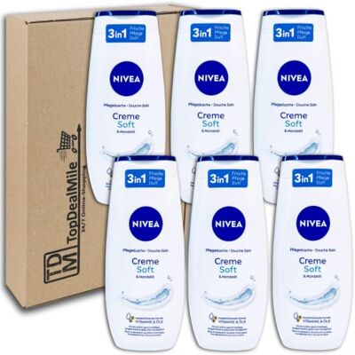 NIVEA TopDealMile, confezione scorta per doccia crema morbida e olio di mandorle, gel doccia, 6 x 250 ml NIVEA TopDealMile, confezione scorta per doccia crema morbida e olio di mandorle, gel doccia, 6 x 250 ml