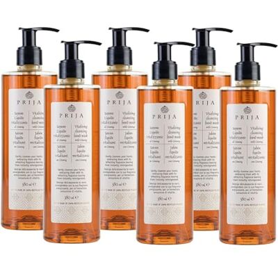 Prija Sapone Mani Vitalizzante con Estratto di Ginseng, Detergente Delicato per le Mani, Sapone Liquido Idratante, Vegan con Fragranza Energizzante 6 x 380ml Prija Sapone Mani Vitalizzante con Estratto di Ginseng, Detergente Delicato per le Mani, Sapone Liquido Idratante, Vegan con Fragranza Energizzante 6 x 380ml