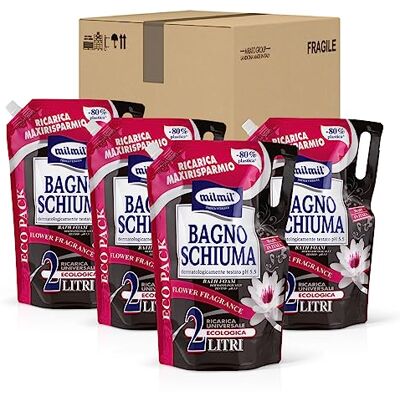 Milmil Bagno Schiuma, Fragranza Floreale, Pratico Formato Convenienza, Dermatologicamente Testato 4 x 2000 ML Milmil Bagno Schiuma, Fragranza Floreale, Pratico Formato Convenienza, Dermatologicamente Testato 4 x 2000 ML