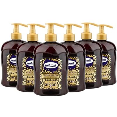 Milmil Sapone Liquido Crema Sapone, Fragranza Olio di Argan, Dermatologicamente Testato 6 x 500 ML Milmil Sapone Liquido Crema Sapone, Fragranza Olio di Argan, Dermatologicamente Testato 6 x 500 ML