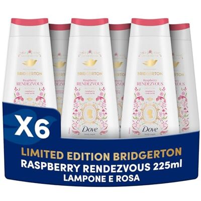 Dove Docciaschiuma Bridgerton Raspberry Rendezvous, Limited Edition, con Pro-Ceramide Technology e Agenti a Base Vegetale, Note di Lampone e Vaniglia, Senza Solfati e Senza Parabeni, 6 Pezzi da 225ml Dove Docciaschiuma Bridgerton Raspberry Rendezvous, Limited Edition, con Pro-Ceramide Technology e Agenti a Base Vegetale, Note di Lampone e Vaniglia, Senza Solfati e Senza Parabeni, 6 Pezzi da 225ml