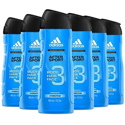 Adidas , After Sport Gel Doccia Bagnoschiuma 3 in 1 per Corpo, Capelli e Viso, 6 flaconi da 400 ml Adidas , After Sport Gel Doccia Bagnoschiuma 3 in 1 per Corpo, Capelli e Viso, 6 flaconi da 400 ml