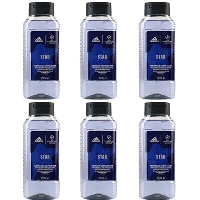 Adidas UEFA Champions League Star, gel doccia aromatico agli agrumi, pulisce delicatamente la pelle e rivitalizza, idrata e lascia una piacevole sensazione, 250 ml (confezione da 6) Adidas UEFA Champions League Star, gel doccia aromatico agli agrumi, pulisce delicatamente la pelle e rivitalizza, idrata e lascia una piacevole sensazione, 250 ml (confezione da 6)