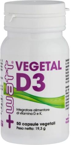 +Watt Vegetal D3- Integratore alimentare a base di vitamina D3 e vitamina K2- Contribuisce alla Salute delle Ossa Formato: 50 capsule