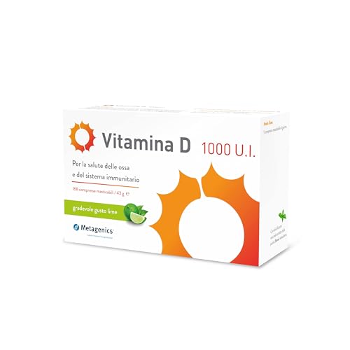 Metagenics Vitamina D 1000 U.I. Integratore Sistema Immunitario Per la Salute delle Ossa 168 Compresse Masticabili