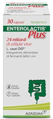 ENTEROLACTIS Plus Capsule, Integratore Alimentare di Fermenti Lattici Vivi L,Casei DG, 24 Miliardi di Cellule Vive, Senza Glutine e Lattosio, 30 Capsule