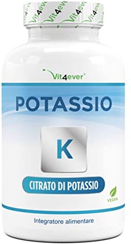 Vit4ever Potassio 240 capsule Altamente dosato: 1143 mg per capsula, di cui 400 mg di potassio elementare 100% citrato di potassio Vegan