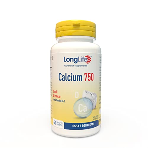 Longlife ® Calcium 750mg   Integratore con 7 sali di calcio e vitamina D 3 naturale   Ossa e denti sani   2 mesi di trattamento   Vegetariano e senza glutine