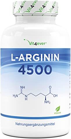 Vit4ever L-Arginina 365 capsule vegane Premium: 4500 mg di L-Arginina pura per dose giornaliera Prodotto da fermentazione vegetale Altamente dosato Vegan