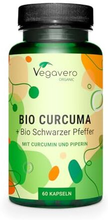 Vegavero Curcuma e Piperina Plus   14620 mg di curcuma in polvere (7:1 – 60:1)   con Piperina   Salute Articolazioni e Fegato   Antinfiammatorio e antiossidante   No OGM   Vegan   ®