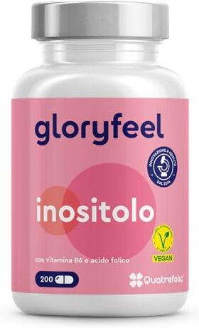 Gloryfeel Inositolo Integratore, con Acido Folico Quatrefolic®, Vitamina B6, 2000mg di Inositolo per Dose, Integratore per il Benessere Femminile e la Crescita dei Tessuti Materni*, 200 Capsule, Senza Additivi