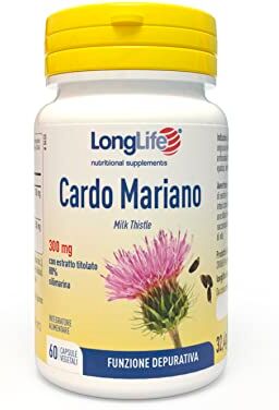 Longlife ® Cardo Mariano 300 mg   Estratto vegetale titolato all'80% in silimarina   Funzione depurativa   Fino a 2 mesi di trattamento   Senza glutine e vegano