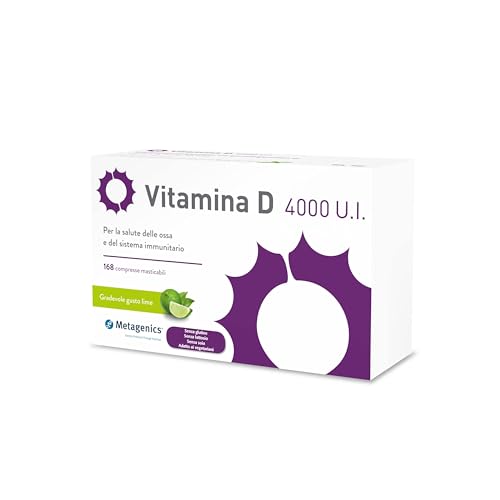 Metagenics Vitamina D3 4000 U.I. Integratore Alimentare Sistema Immunitario Per la Salute delle Ossa Gusto Lime 168 Compresse Masticabili