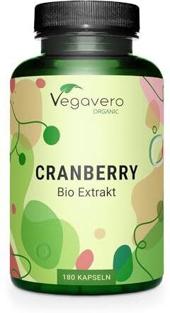 Vegavero Mirtillo Rosso (Cranberry) ®   100% BIO   Per Cistite e Vie Urinarie   180 Capsule   Senza OGM e Testato in Laboratorio   Vegan