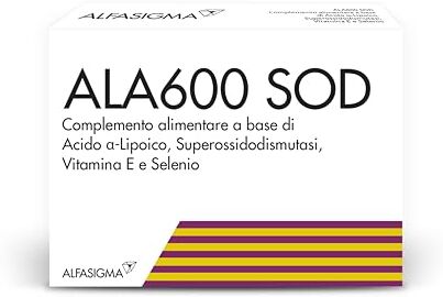 ALFASIGMA Ala600 Sod, Integratore Alimentare di Acido Alfa-Lipoico e Rossidodismutasi, Utili per Combattere le Situazioni Caratterizzate da Stress Ossidativo, 20 Compresse Deglutibili