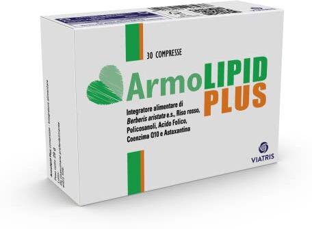 ARMOLIPID Plus Integratore Alimentare con Riso Rosso, Policosanoli, Acido Folico, Coenzima Q10 E Astaxantina e Berberis Aristata E.S 30 Compresse