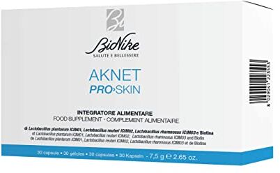 BioNike Aknet Pro Skin, Integratore Alimentare con Probiotici e Biotina, Riequilibra la Flora Intestinale e Migliora le Manifestazioni Dermatologiche, 30 Capsule