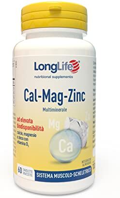 Longlife ® Cal-Mag-Zinc   Integratore di calcio, magnesio e zinco, con vitamina D   Alta biodisponibilità   Salute delle ossa e del sistema nervoso   Vegetariano e senza glutine