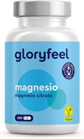 Gloryfeel Magnesio Completo Capsule, INTEGRATORE MAGNESIO CITRATO, 200 Capsule Vegan (3 Mesi), contro Stanchezza e Affaticamento del Caldo, 250mg per Capsula, Senza Agenti Antiagglomeranti,