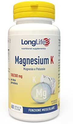 Longlife ® Magnesium K   Integratore magnesio e potassio   Funzione muscolare e sistema nervoso   1 mese di trattamento   Certificato Halal e Kosher   senza glutine