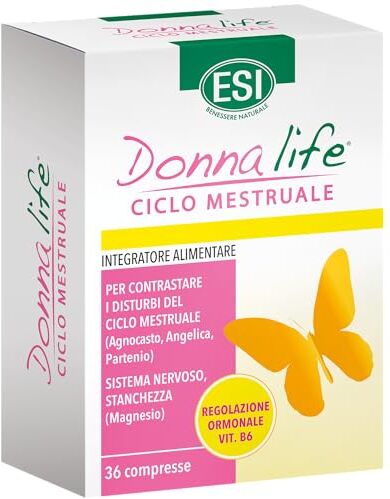 ESI Donna Life Ciclo Mestruale, Integratore a Base di Melissa, Magno e Angelica, Contrasta i Sintomi del Ciclo Favorendo la Regolazione Ormonale, Senza Glutine e Vegano, 36 Compresse