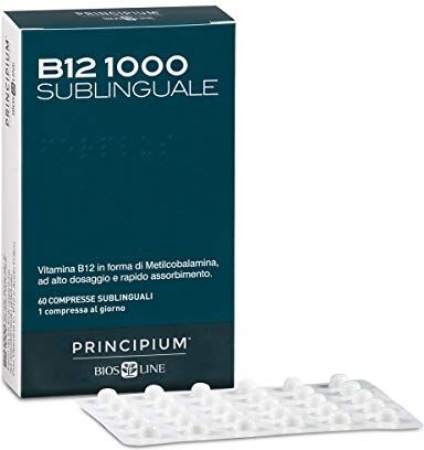 Bios Line Principium B12 1000 Sublinguale, Vitamina b12 in forma attiva contro stanchezza e affaticamento, Integratore sistema immunitario, Integratore vitamina b12 vegano, 60 compresse